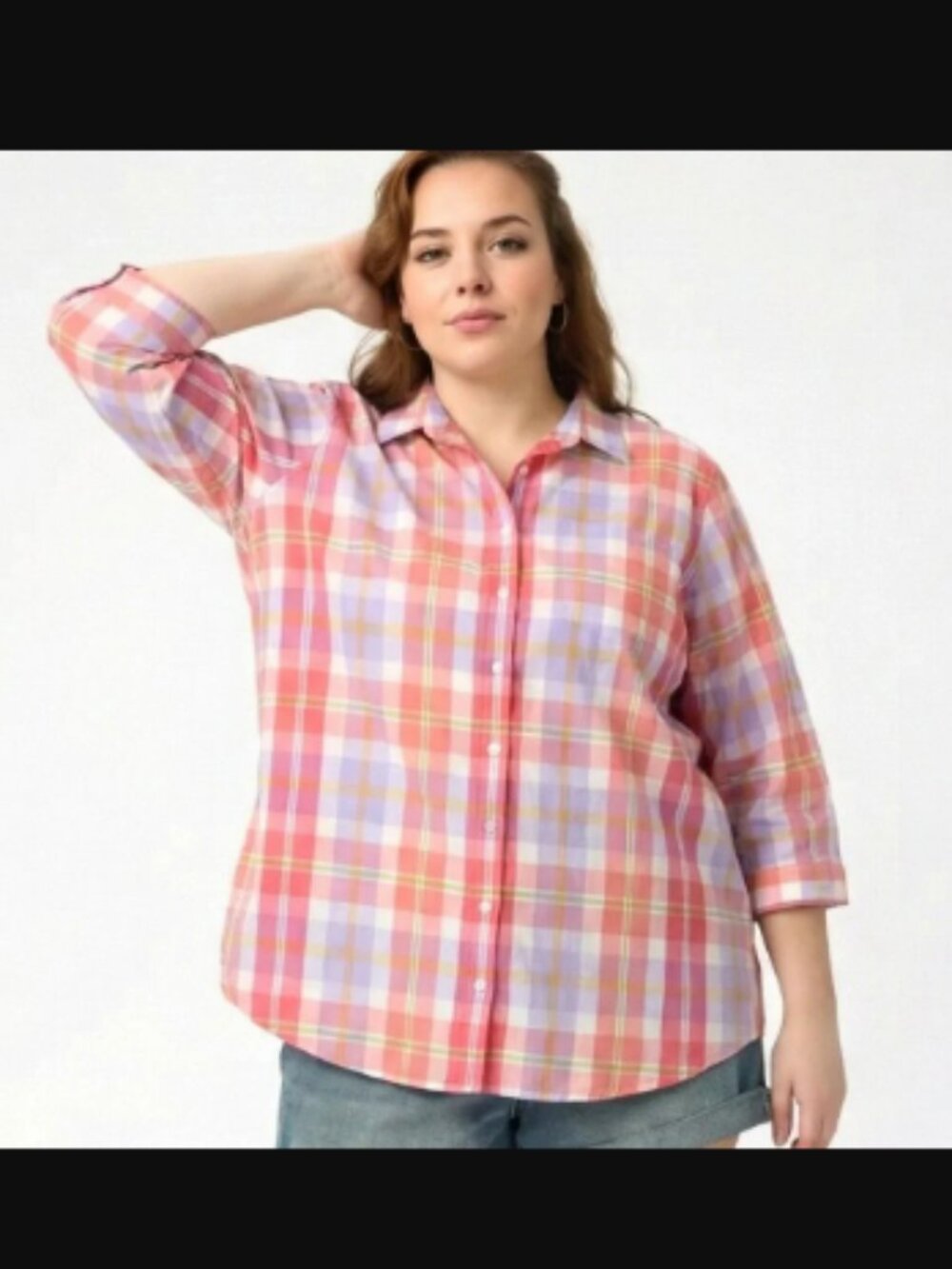 Lands End No Iron Supima Cotton Button Shirt Women's Size 14 EUC